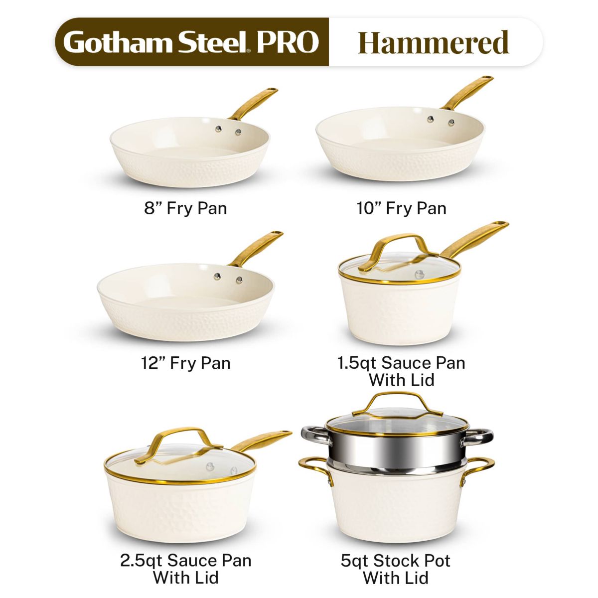 Gotham Steel Pro Hammered 10-Piece Cookware Set