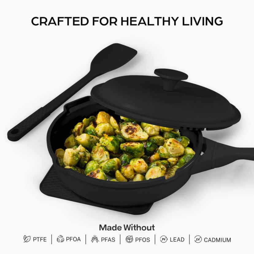 Zuka Everyday Pan 1.25 qt. (8 in.) 10 in 1 Ceramic Nonstick Multi-Functional Saute Pan with Lid, Nylon Spoon