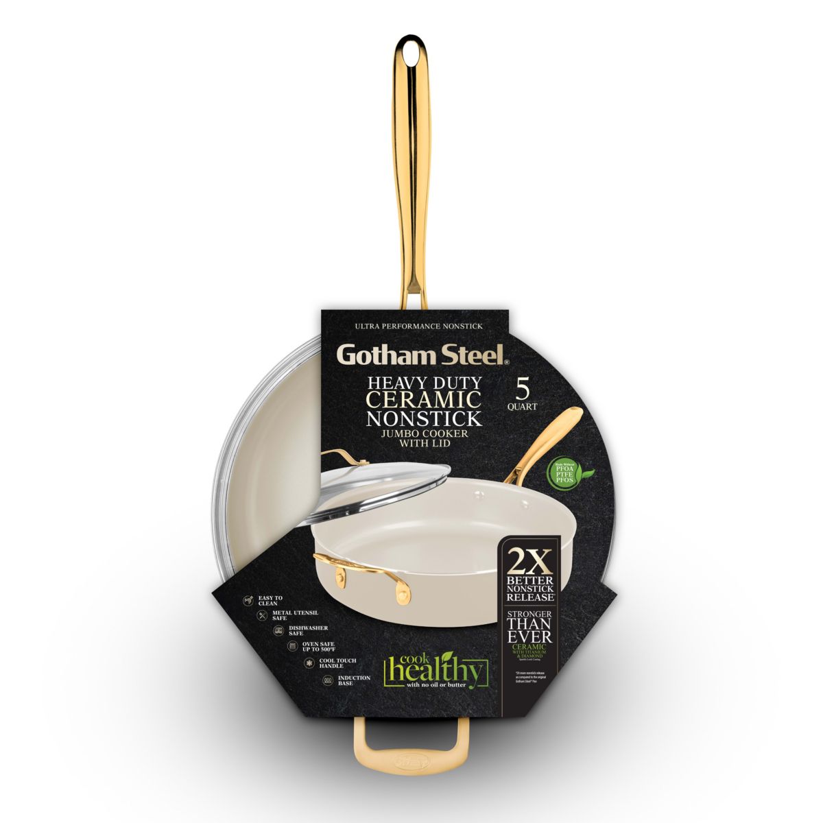 Gotham Steel Natural Collection 5.5 qt Jumbo Cooker with Lid in Cream with Gold Handles