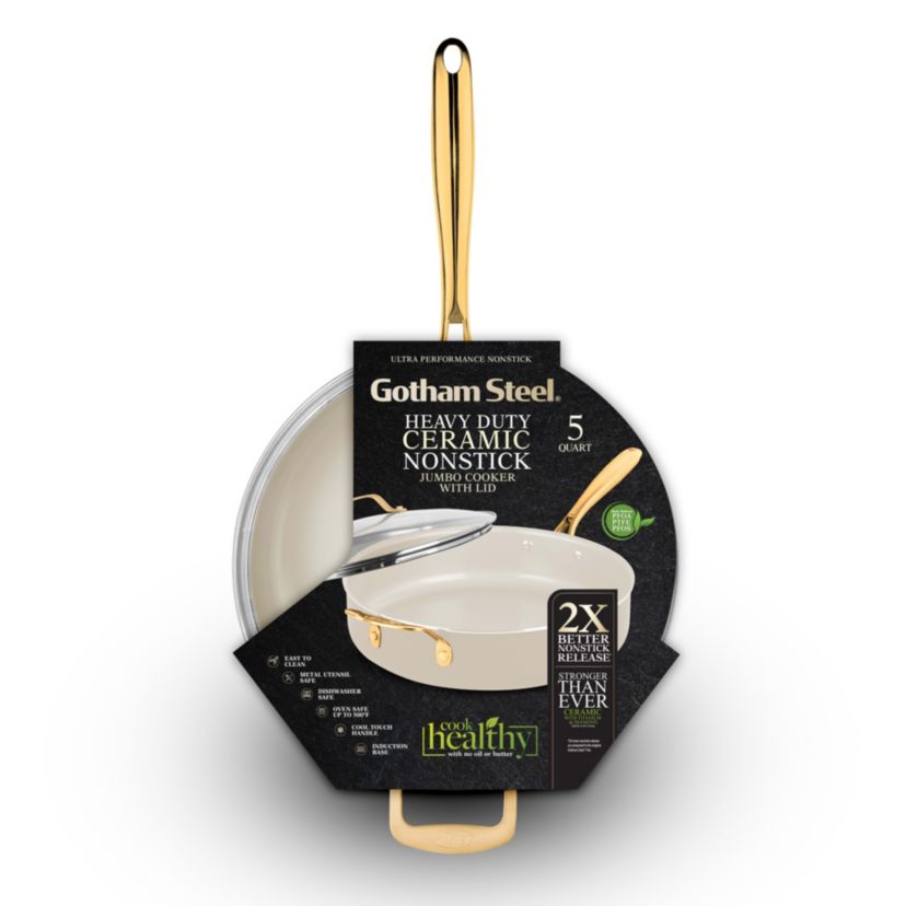 Gotham Steel Natural Collection 5.5 qt Jumbo Cooker with Lid in Cream with Gold Handles