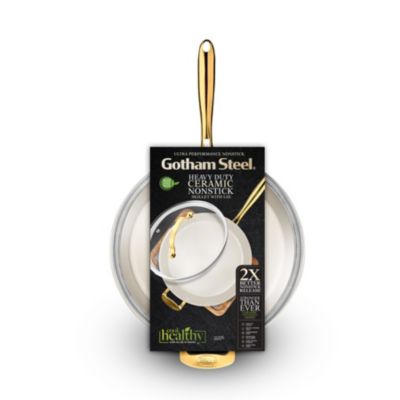 Gotham Steel Natural Collection 14 in Frying Pan in Cream with Gold Handles