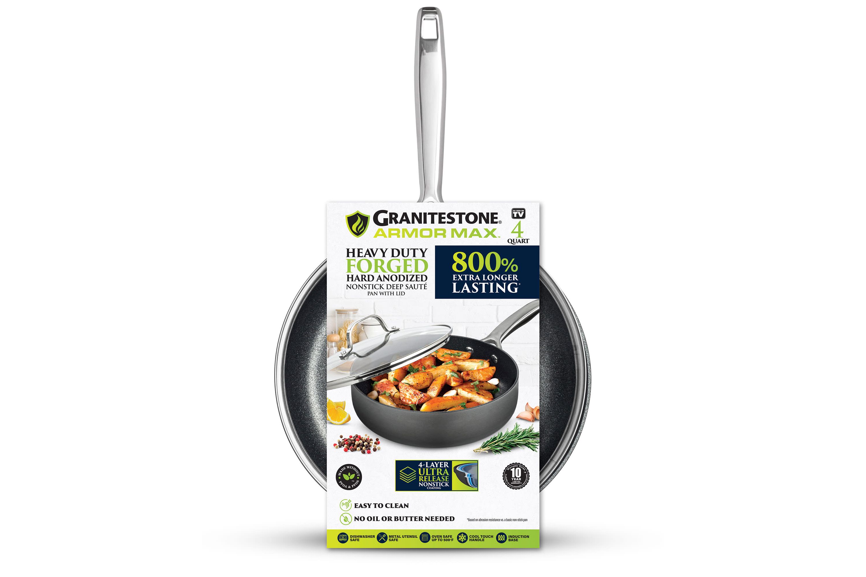 Granitestone Armor Max Heavy Duty Hard-Anodized 4 qt Deep Saute Pan with Lid