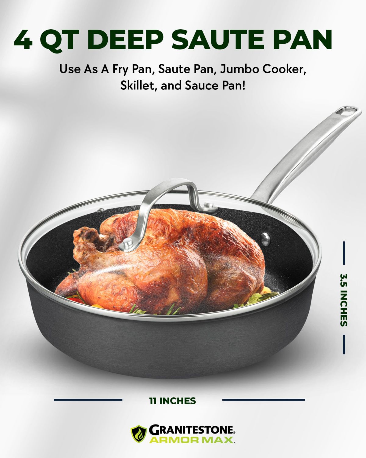 Granitestone Armor Max Heavy Duty Hard-Anodized 4 qt Deep Saute Pan with Lid