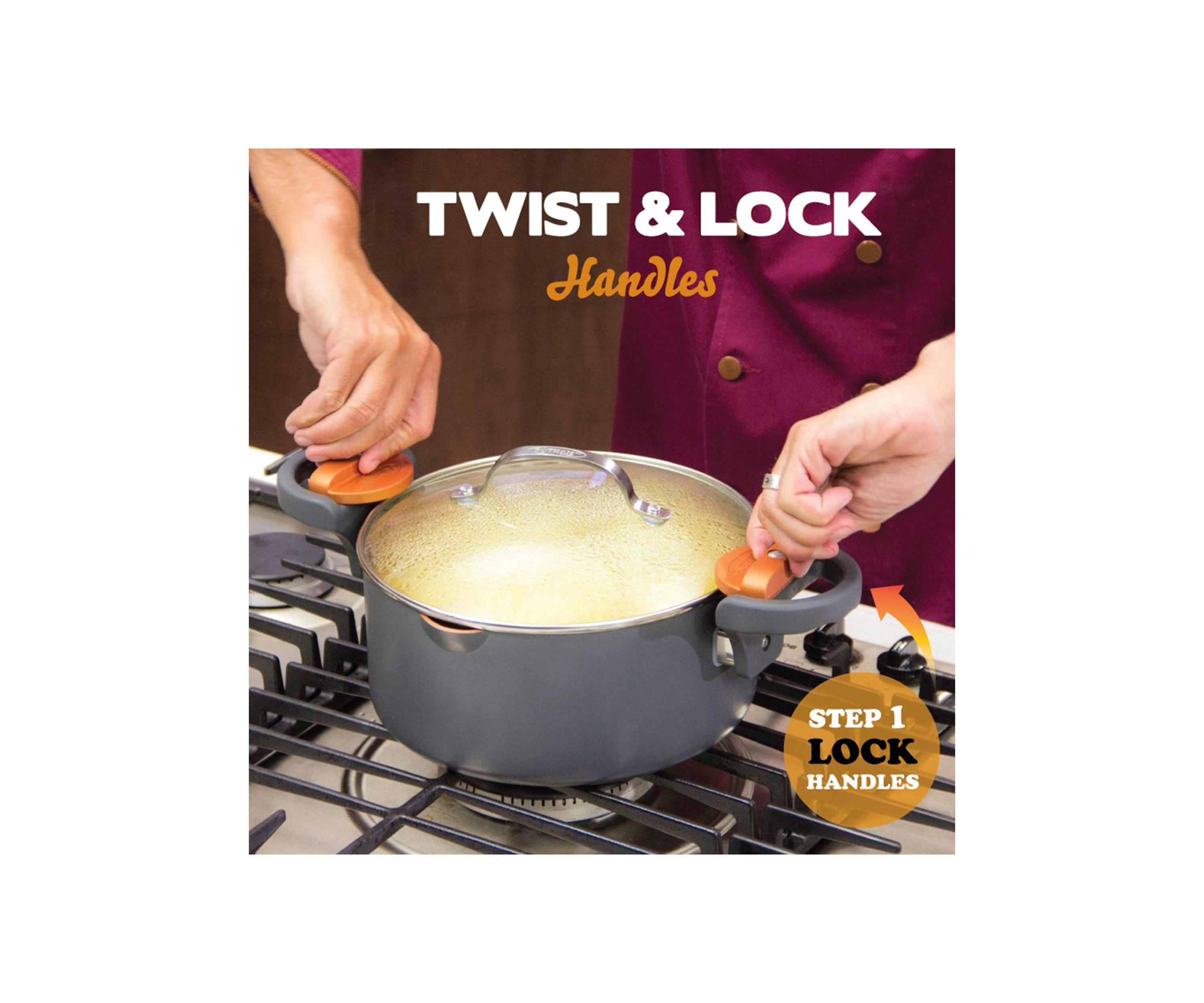5 Quart Ti-Ceramic Nonstick Pasta Pot with Built In Strainer and Twist N Lock Handles