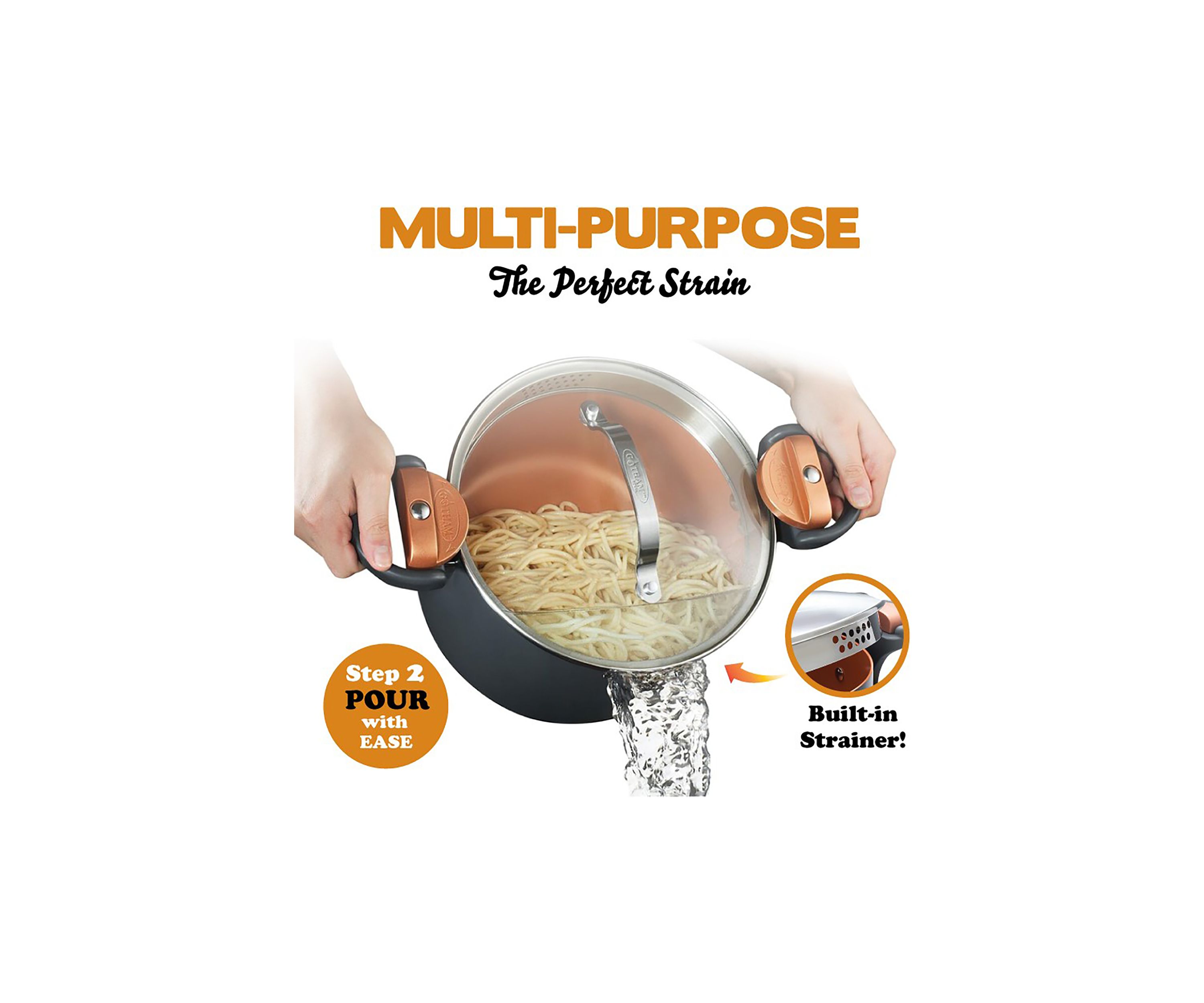 5 Quart Ti-Ceramic Nonstick Pasta Pot with Built In Strainer and Twist N Lock Handles