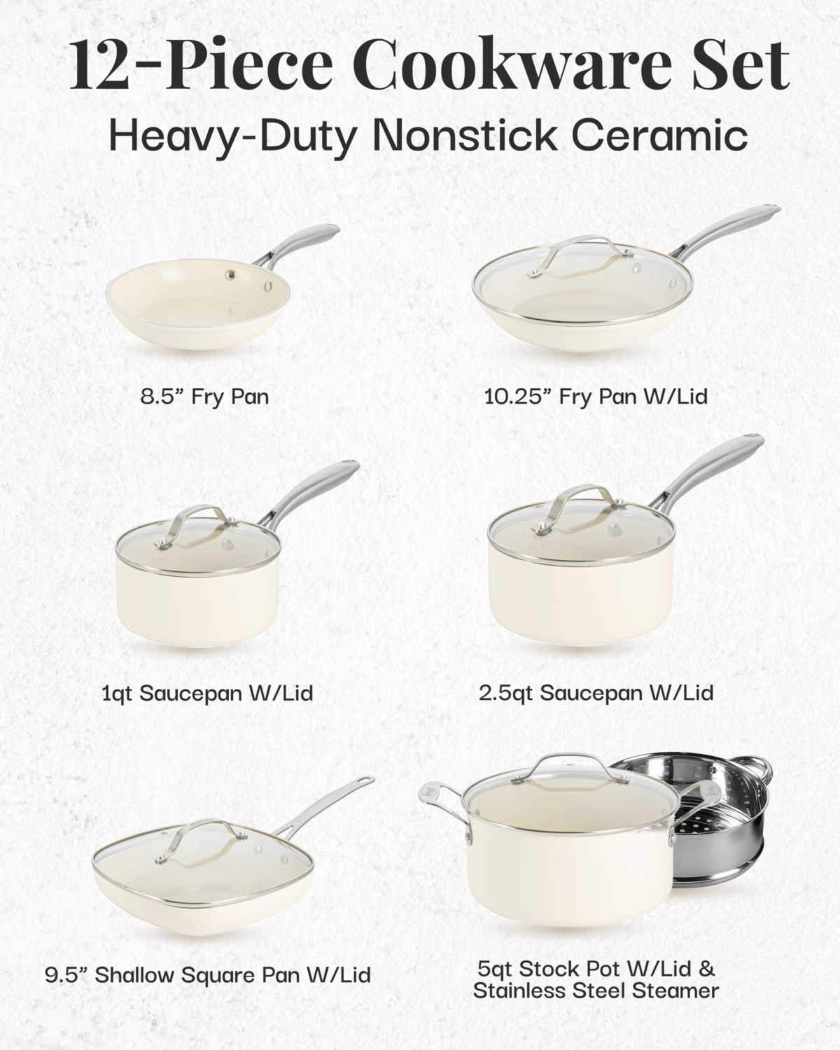 Gotham Steel Natural Collection 12 Piece Cookware Set in Cream