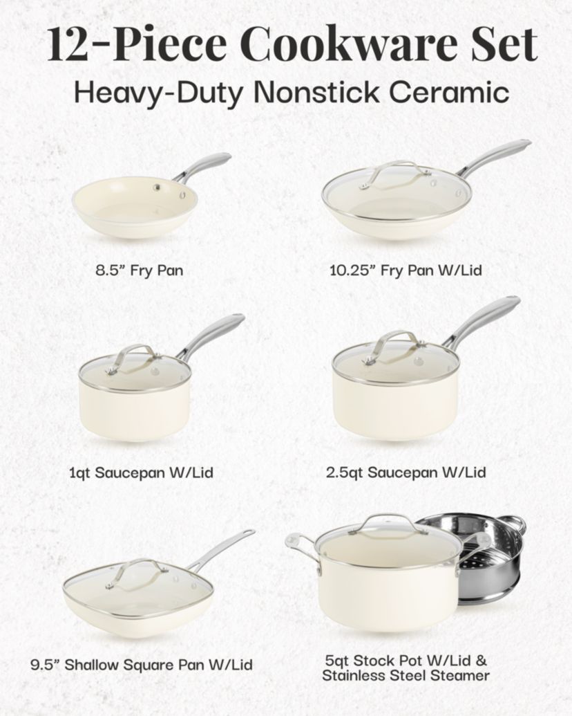 Gotham Steel Natural Collection 12 Piece Cookware Set in Cream