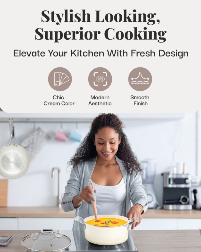 Gotham Steel Natural Collection 12 Piece Cookware Set in Cream