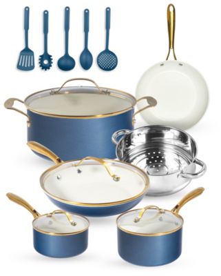 Gotham Steel Natural Collection 15-Piece Cookware Set, Navy Blue