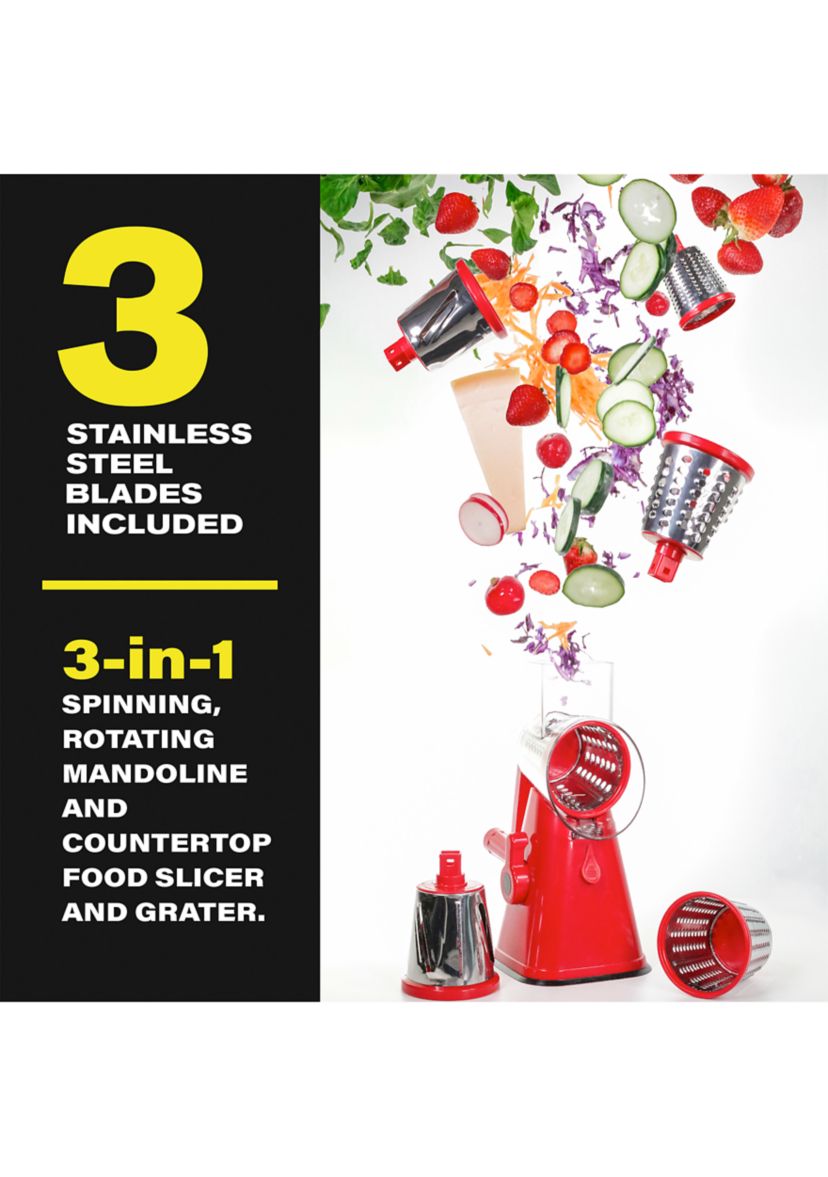 Nutri Slicer 3-in-1 Spinning/Rotating Mandoline and Countertop Food Slicer and Grater