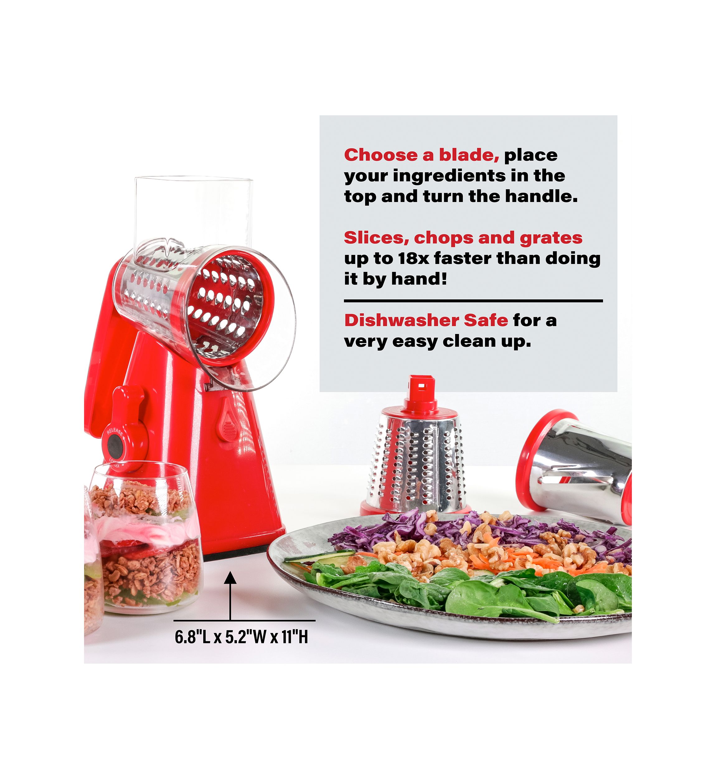 Nutri Slicer 3-in-1 Spinning/Rotating Mandoline and Countertop Food Slicer and Grater