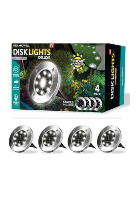 Disk Lights Round Stainless Steel Solar Powered Outdoor Integrated LED Path Disk Lights 4-Pack