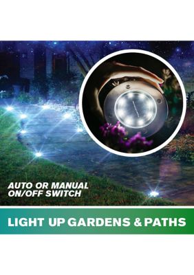 Disk Lights Round Stainless Steel Solar Powered Outdoor Integrated LED Path Disk Lights 4-Pack