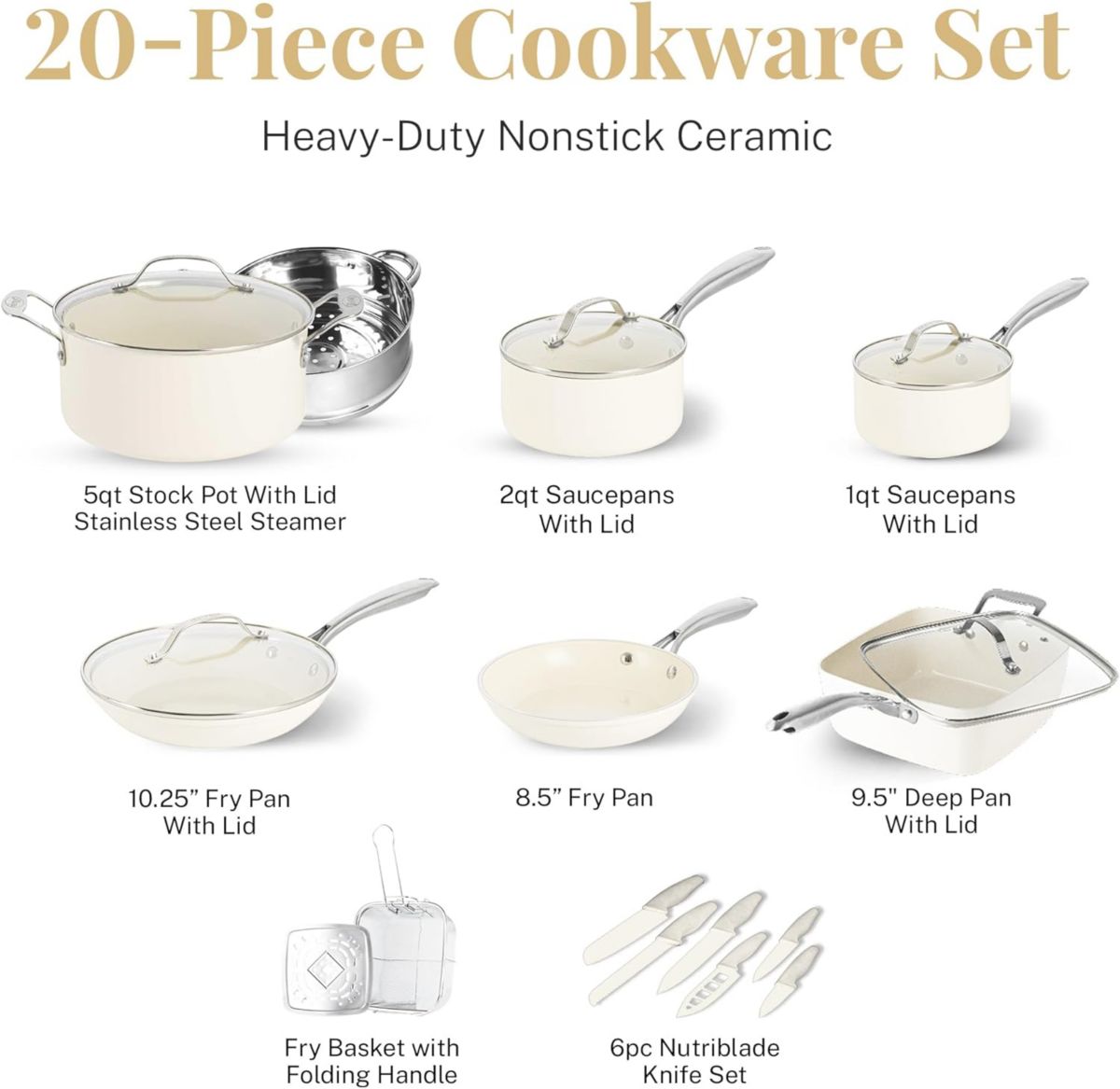 Natural Collection 20-Piece Cookware & Knives Set