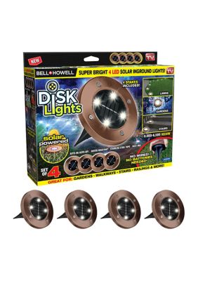 Disk Lights Bronze Solar Powered Outdoor Integrated LED Path Disk Lights 4-Pack