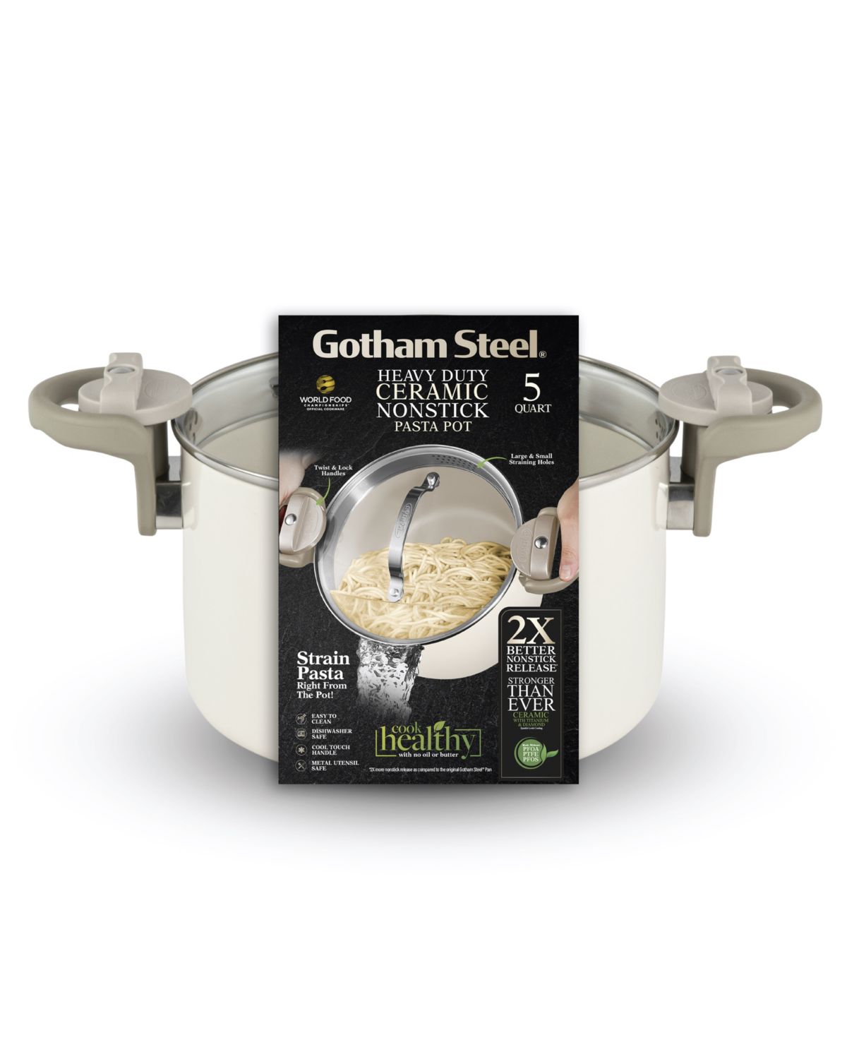 Gotham Steel Natural Collection 5qt Pasta Pot in Cream