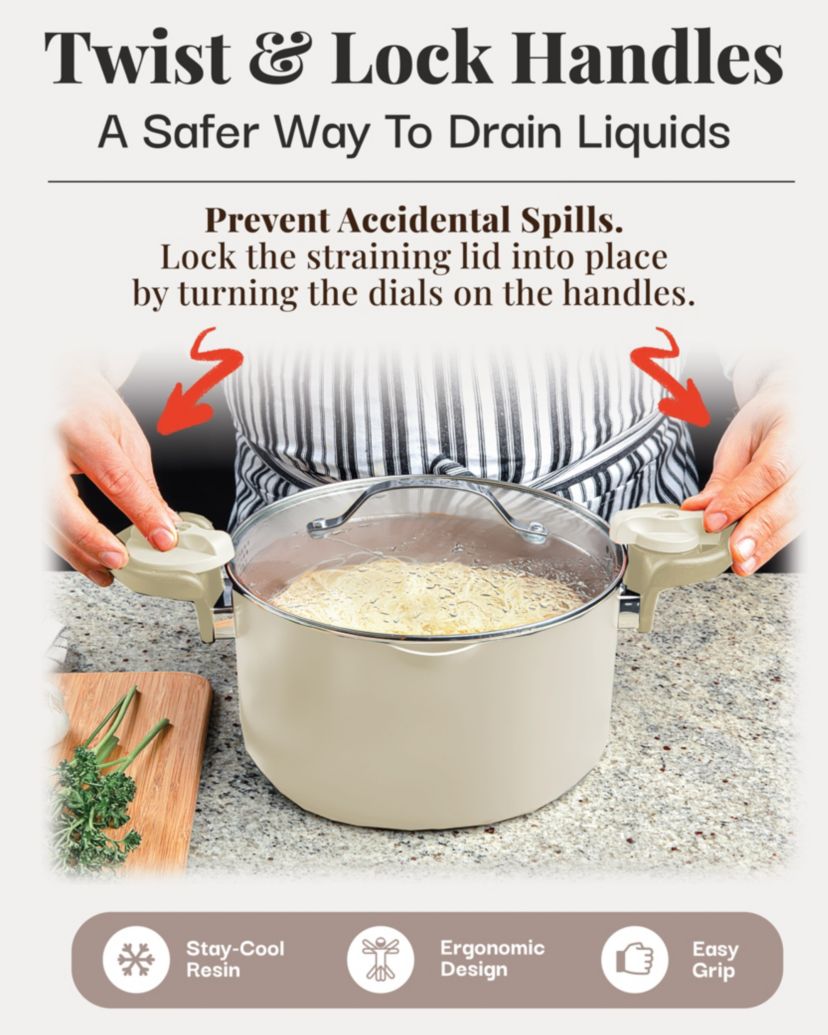 Gotham Steel Natural Collection 5qt Pasta Pot in Cream