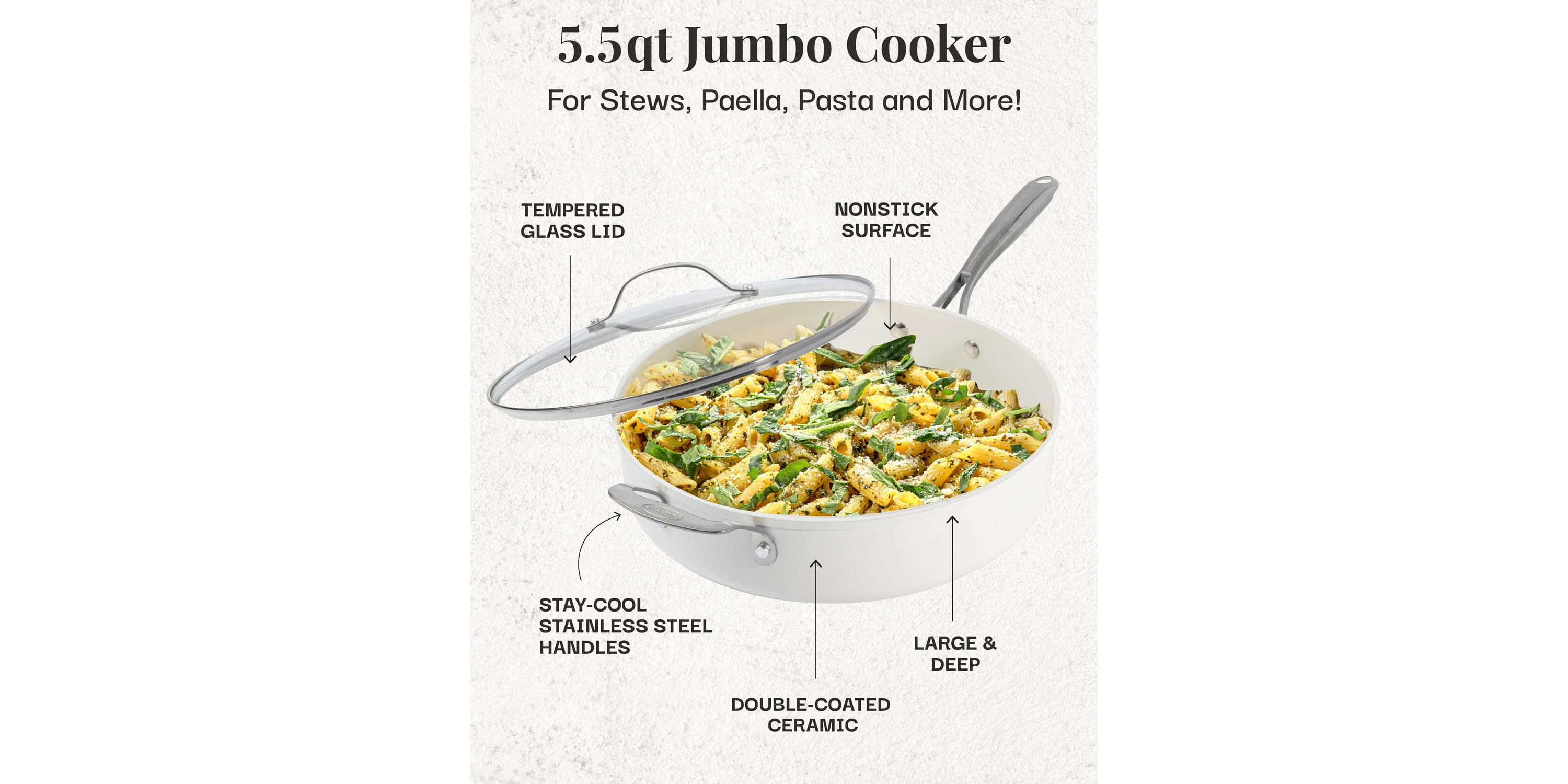 Gotham Steel Natural Collection 5.5 qt Jumbo Cooker with Lid in Cream