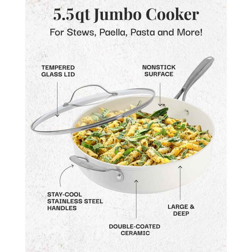 Gotham Steel Natural Collection 5.5 qt Jumbo Cooker with Lid in Cream