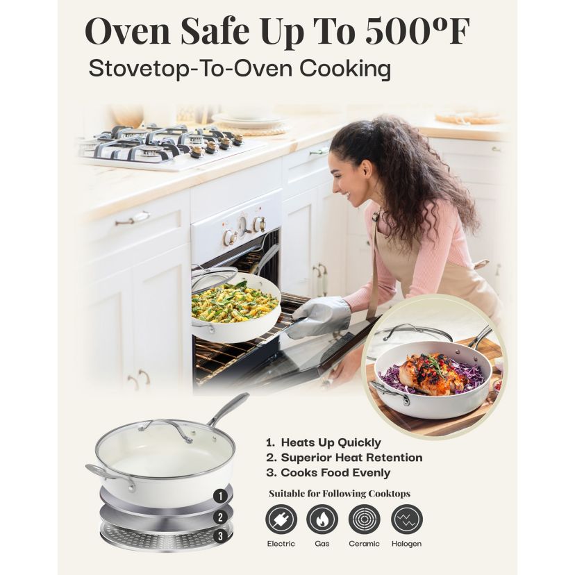Gotham Steel Natural Collection 5.5 qt Jumbo Cooker with Lid in Cream