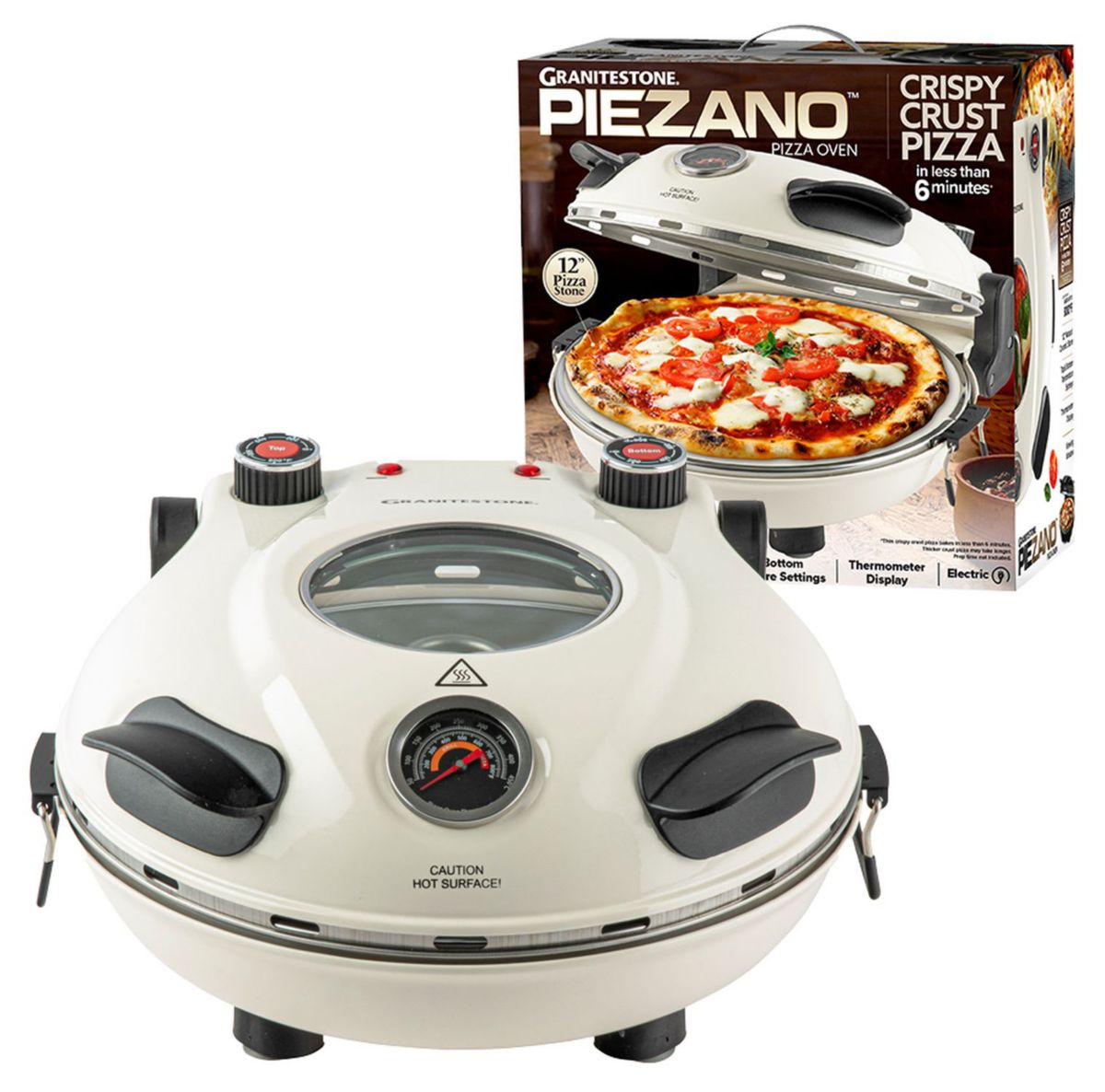 Piezano 12 in. Portable Countertop Stone Bake Indoor Grill Electric Oven Pizza Maker