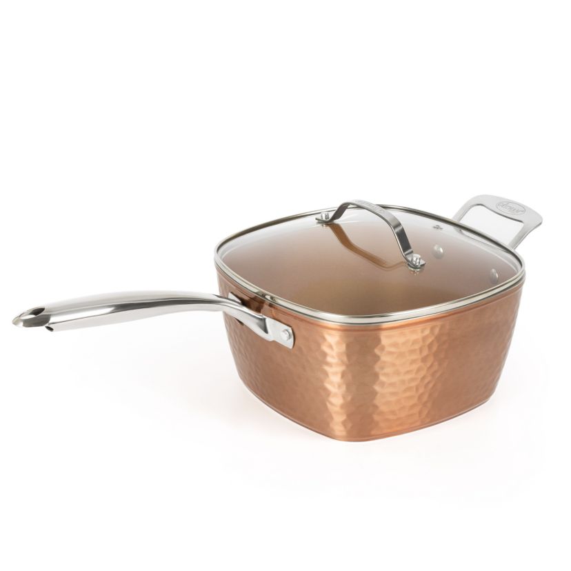 Hammered Copper 9.5 in. Deep Frying Pan 4-Piece Set