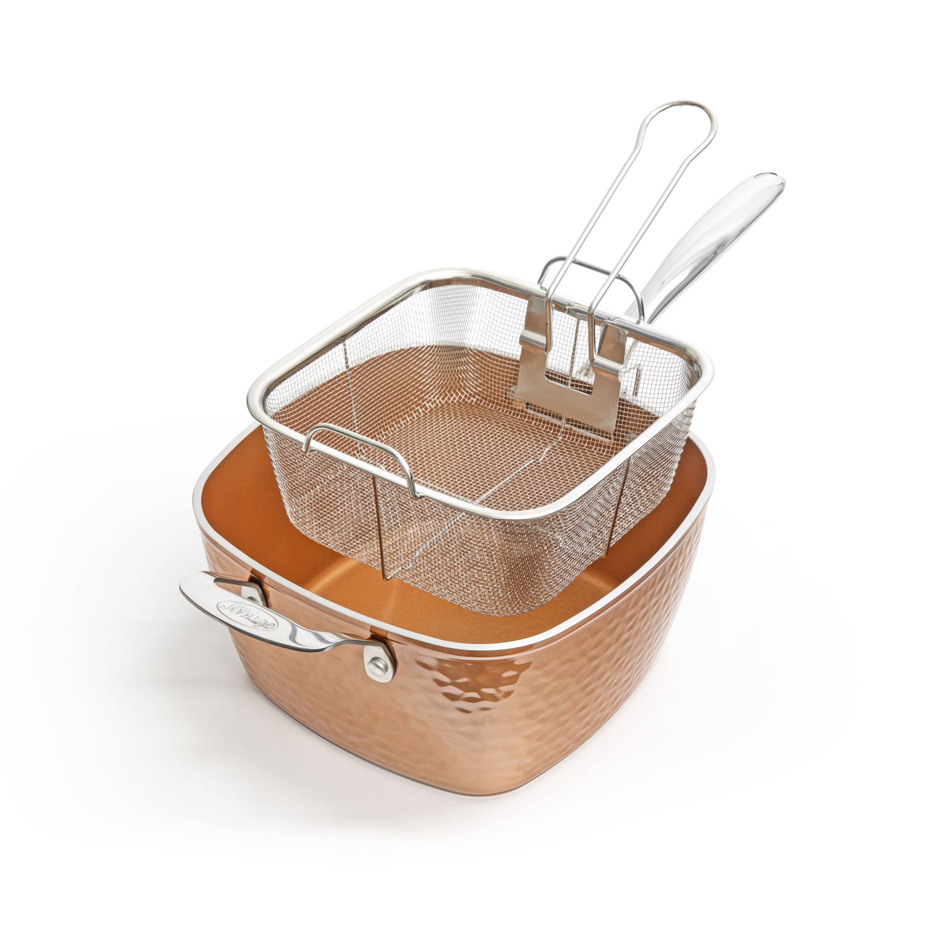 Hammered Copper 9.5 in. Deep Frying Pan 4-Piece Set