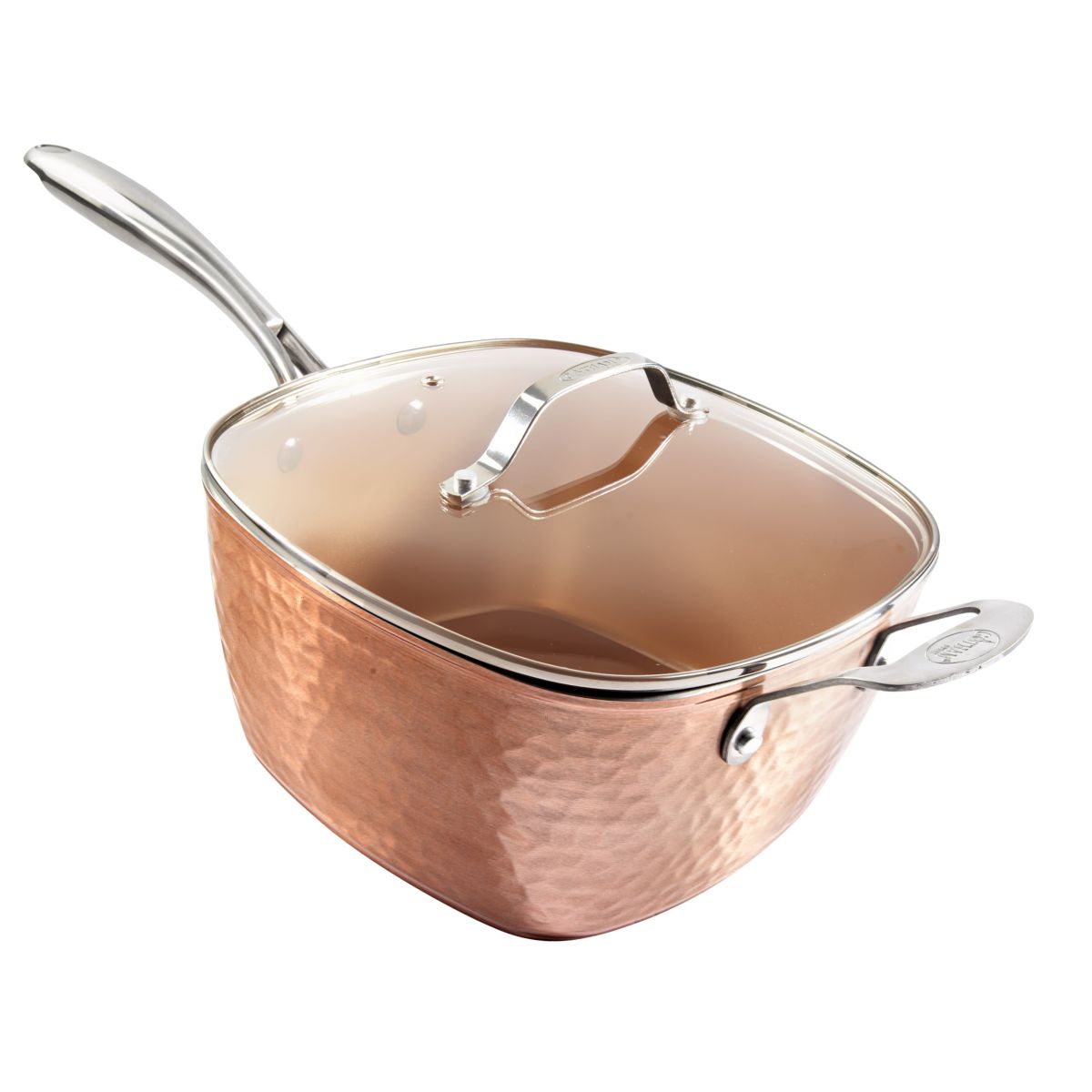 Hammered Copper 9.5 in. Deep Frying Pan 4-Piece Set
