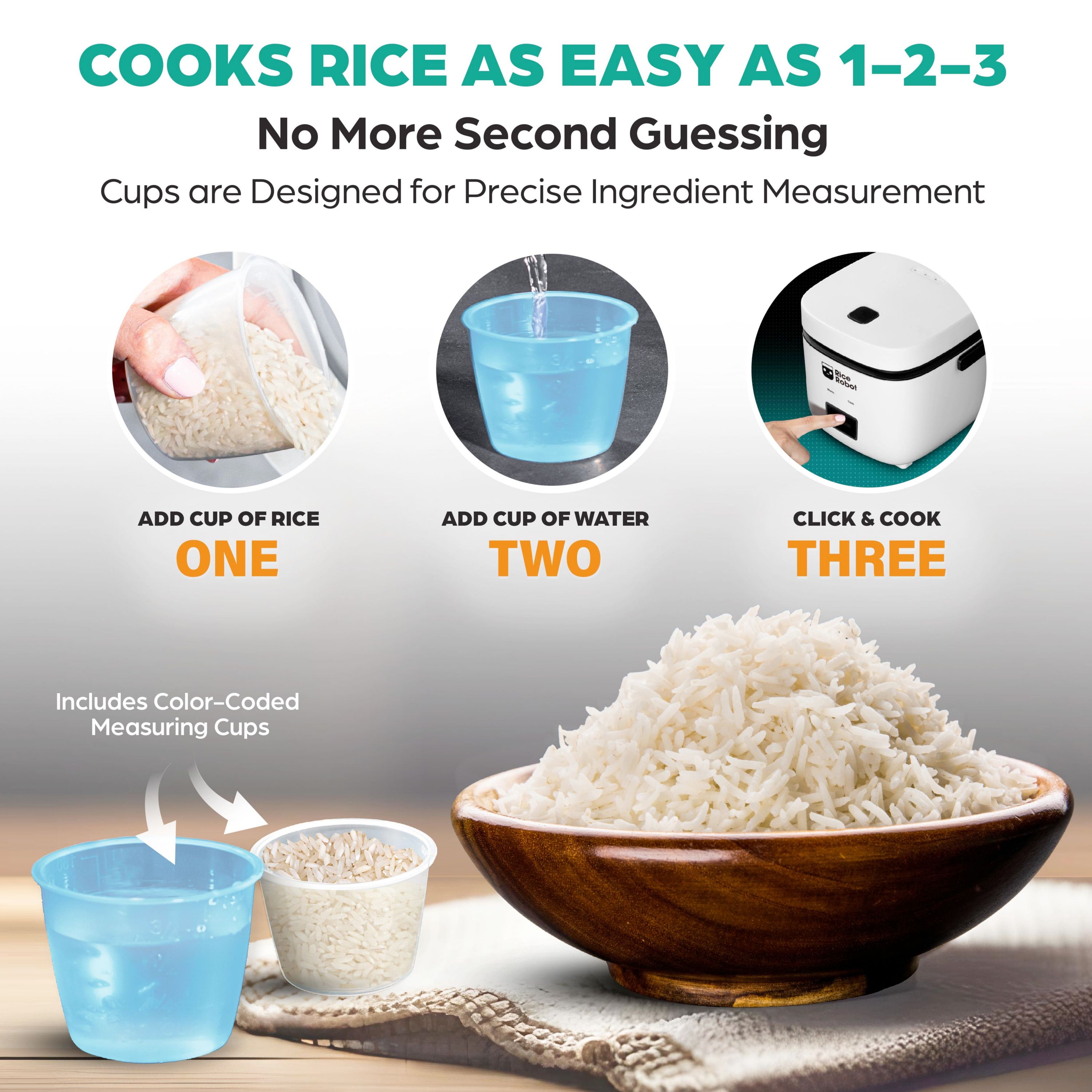 4-Cup Space Saving Rice Cooker with Ceramic Nonstick Inner Pot