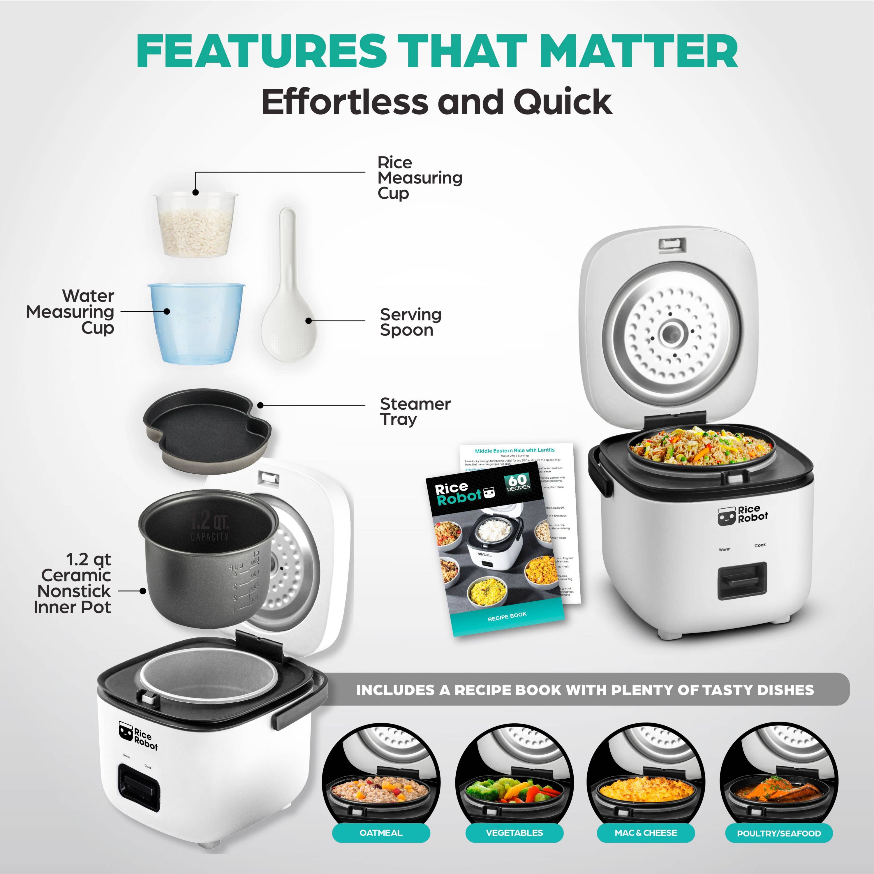 4-Cup Space Saving Rice Cooker with Ceramic Nonstick Inner Pot