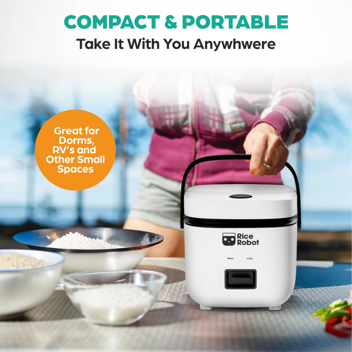 4-Cup Space Saving Rice Cooker with Ceramic Nonstick Inner Pot