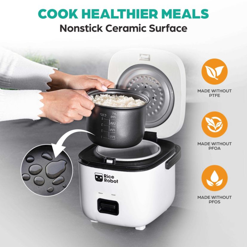 4-Cup Space Saving Rice Cooker with Ceramic Nonstick Inner Pot