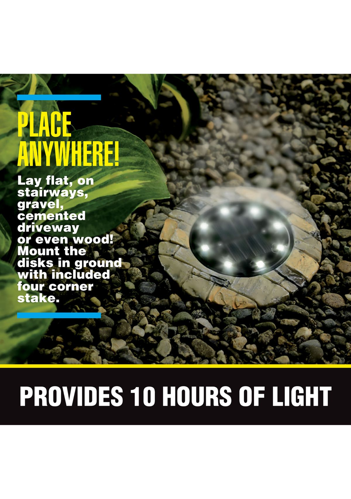 Disk Lights Slate Solar Powered Outdoor Integrated LED Path Disk Lights 4-Pack