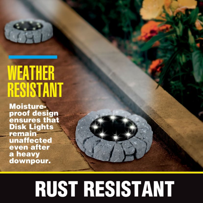 Disk Lights Slate Solar Powered Outdoor Integrated LED Path Disk Lights 4-Pack