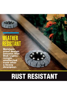Disk Lights Stone Solar Powered Outdoor Integrated LED Path Disk Lights -Pack