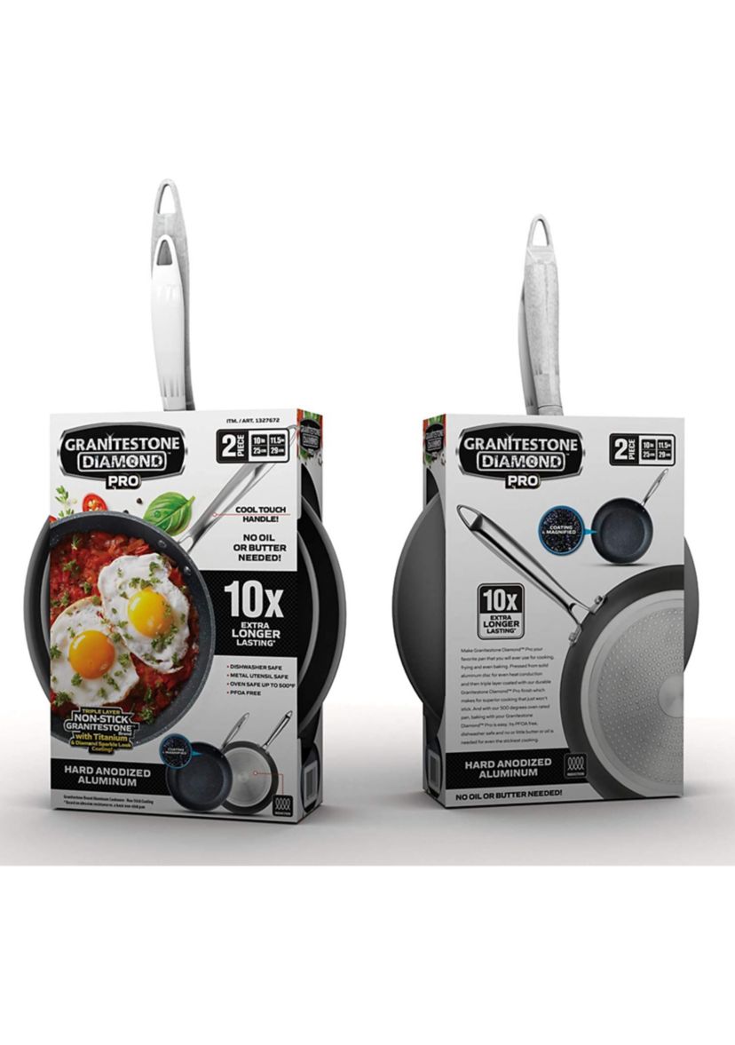 Professional 2-Piece Aluminum Hard Anodized Diamond and Mineral Coating Ultimate Nonstick Premium Frying Pans