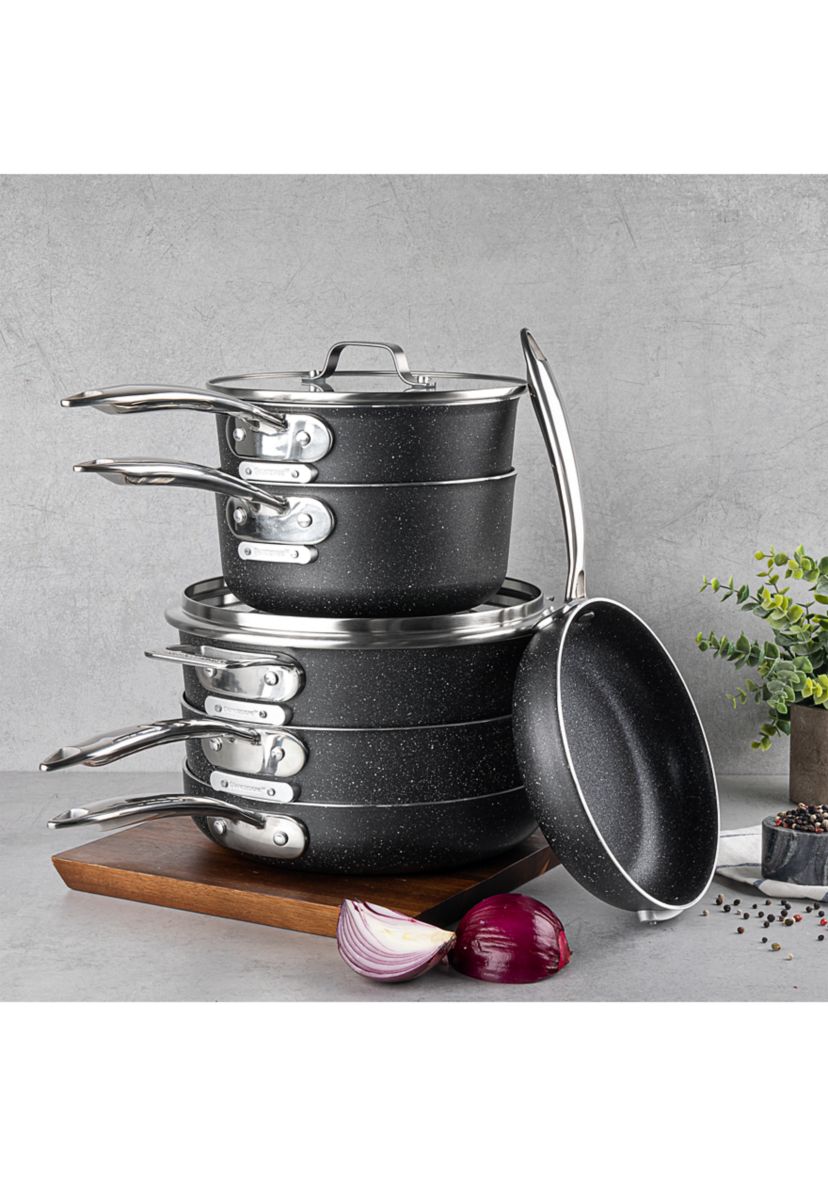 10-Piece Stackmaster Ultra-Durable Mineral And Diamond Infused Space Saving Stackable Cookware Set