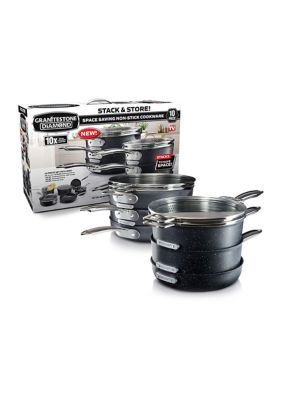 10-Piece Stackmaster Ultra-Durable Mineral And Diamond Infused Space Saving Stackable Cookware Set