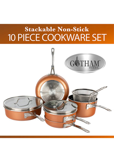 Gotham Steel 2874 10 Piece Steel Stackable Pot and Pan Set for sale online 