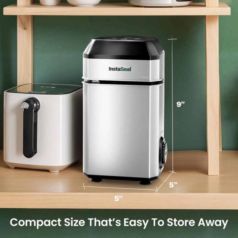 InstaSeal Airtight Double Seal Compact Upright Bag Food Vacuum Sealer with 12-Bags