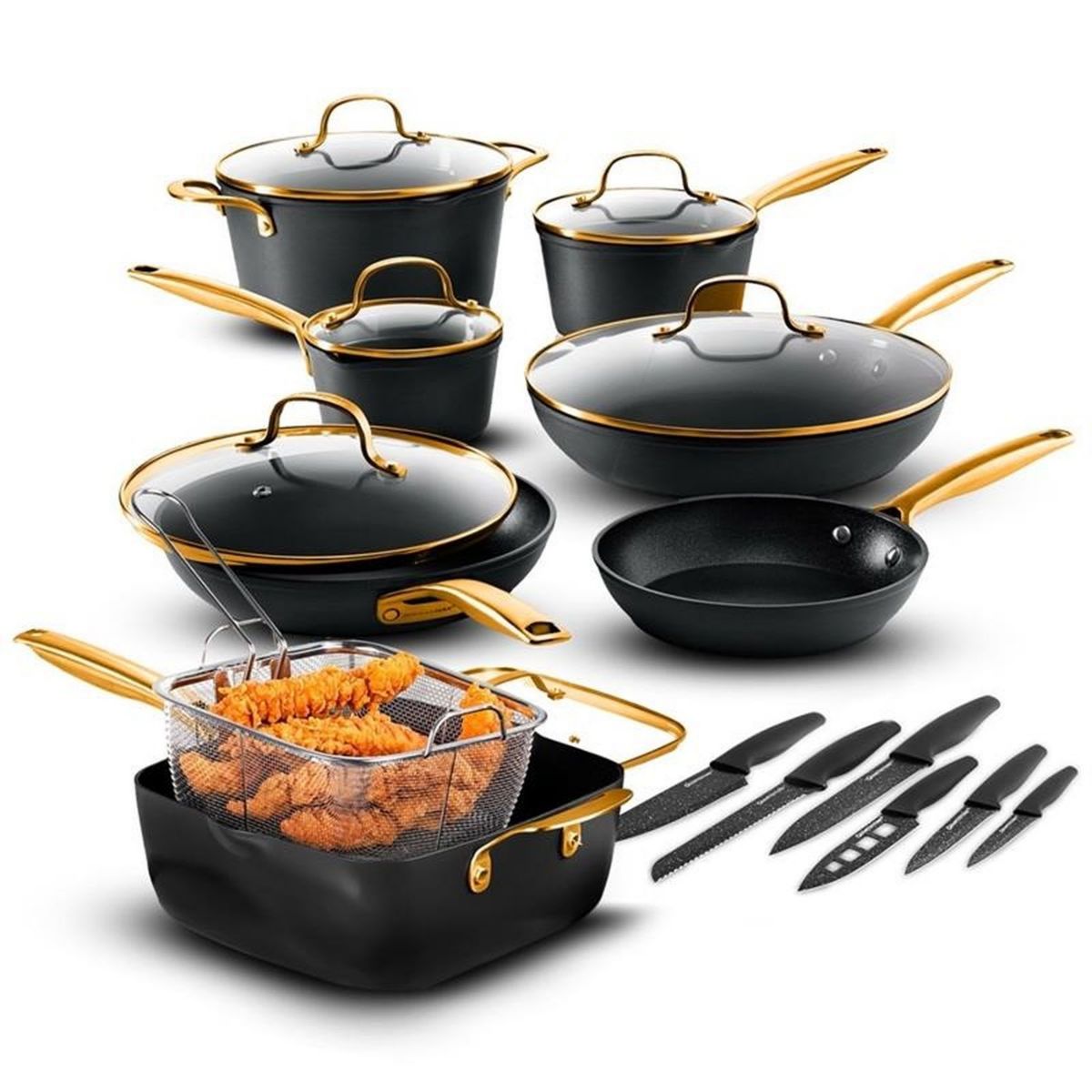 Granitestone Armor Max Gold 20-Piece Hard Anodized Heavy Duty 4-Layer Ultra Release Nonstick Cookware Set