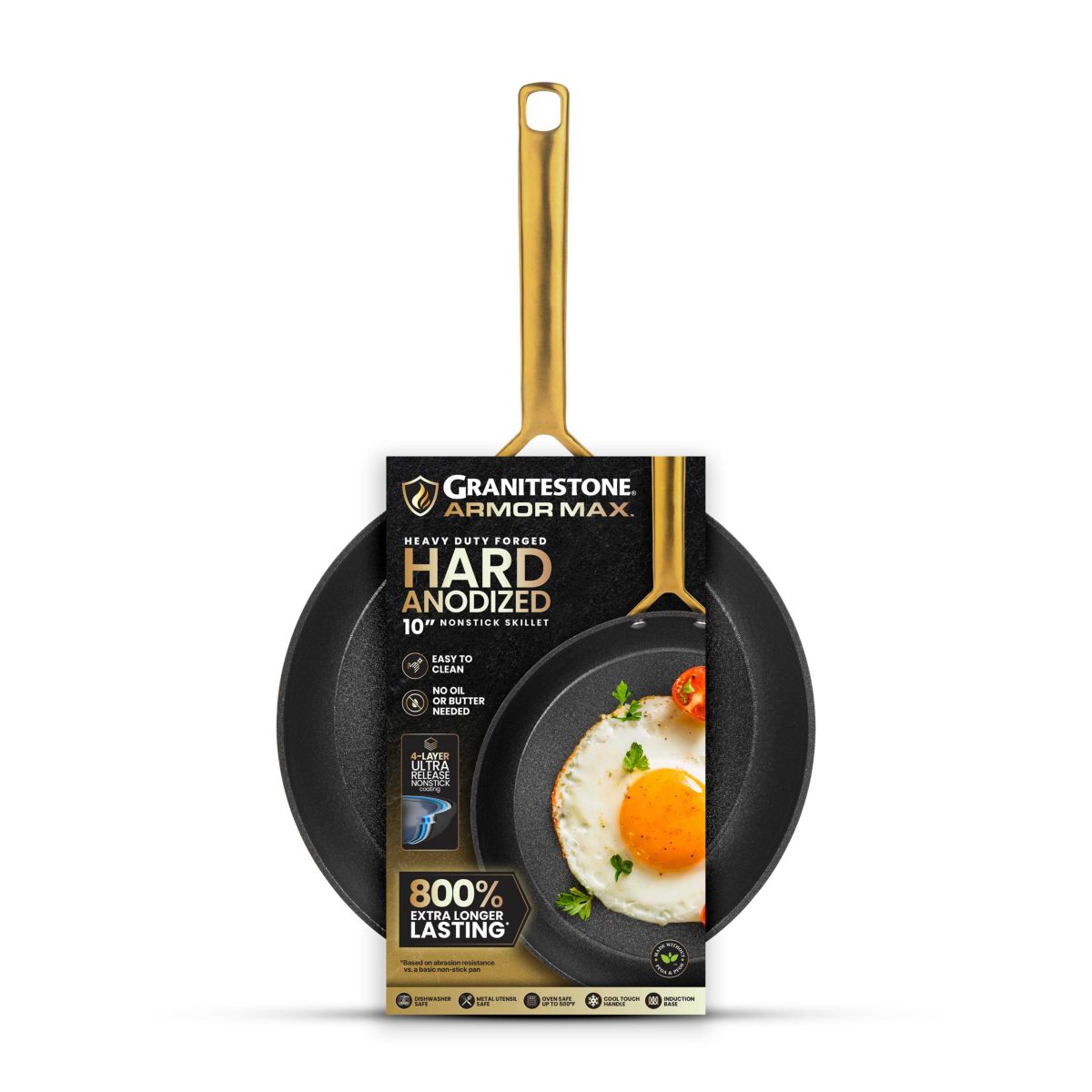 Granitestone Armor Max Gold 10 in. Hard Anodized Heavy Duty 4-Layer Ultra Release Nonstick Frying Pan