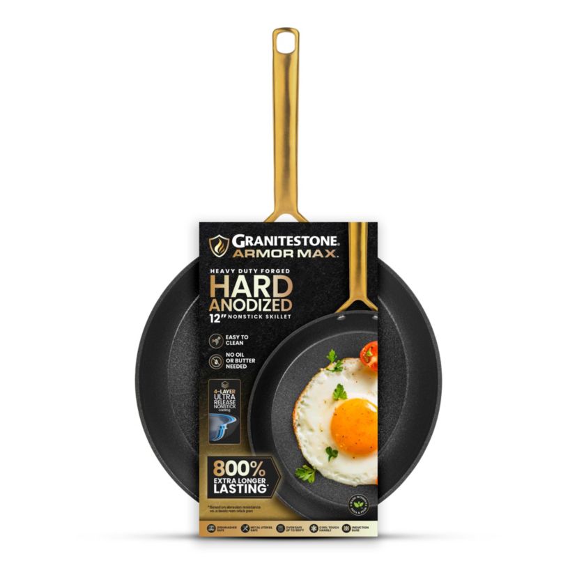 Granitestone Armor Max Gold 12 in. Hard Anodized Heavy Duty 4-Layer Ultra Release Nonstick Frying Pan