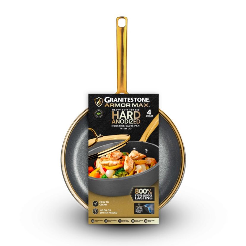 Granitestone Armor Max Gold 4 qt. Hard Anodized Heavy Duty 4-Layer Ultra Release Nonstick Saute Pan