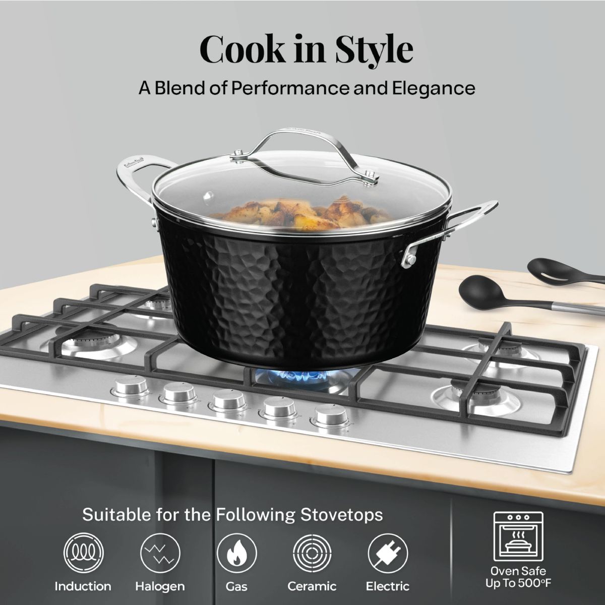 Gotham Steel Hammered Black 15-PC Cookware Set