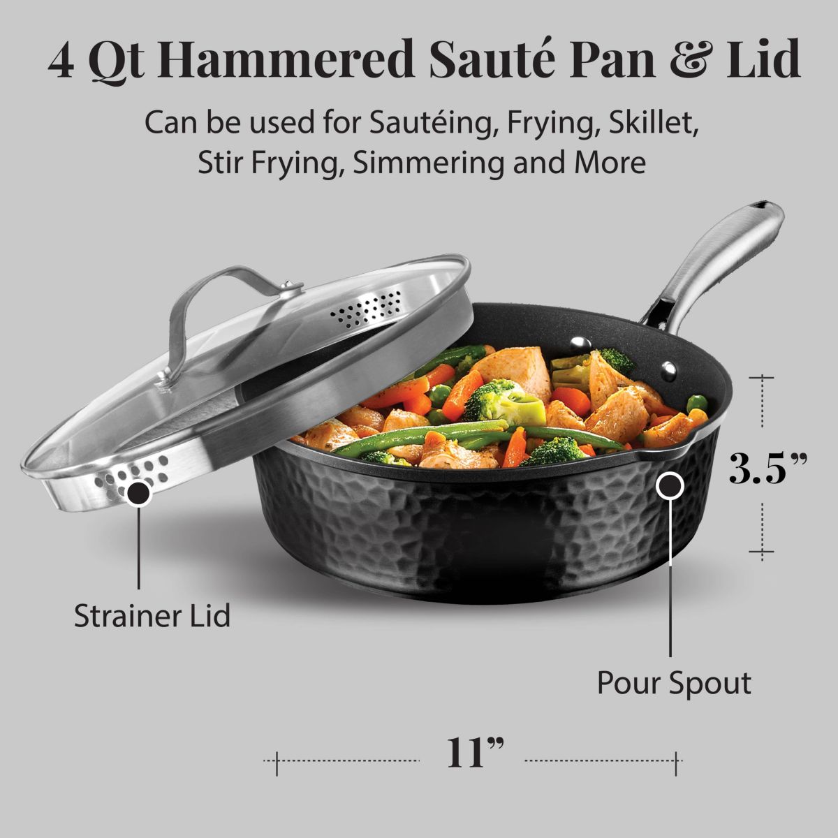 Gotham Steel Hammered Black 4 Qt. Saute Pan