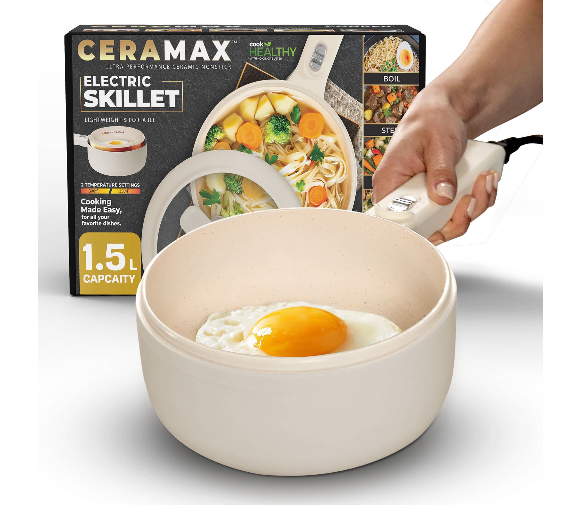 Ceramax 1.6 qt. Portable Ceramic Nonstick Electric Multi-Cooker Cooking Pot with Food Steamer
