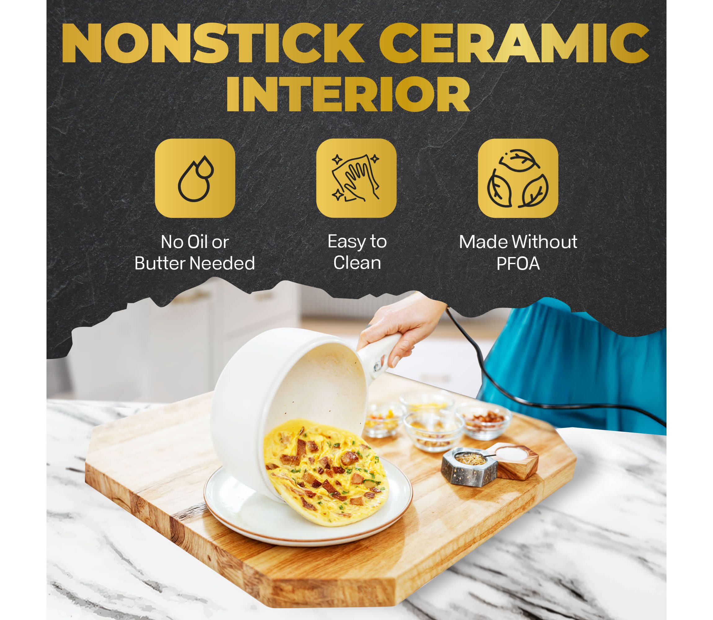 Ceramax 1.6 qt. Portable Ceramic Nonstick Electric Multi-Cooker Cooking Pot with Food Steamer