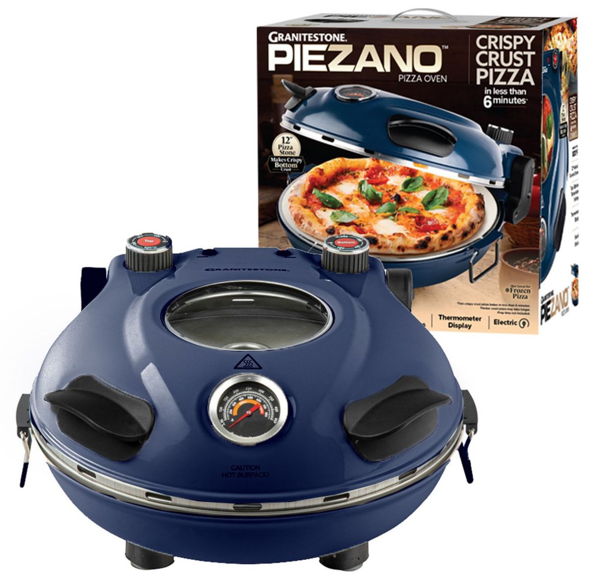 Piezano 12 in. Portable Countertop Stone Bake Indoor Grill Electric Oven Pizza Maker