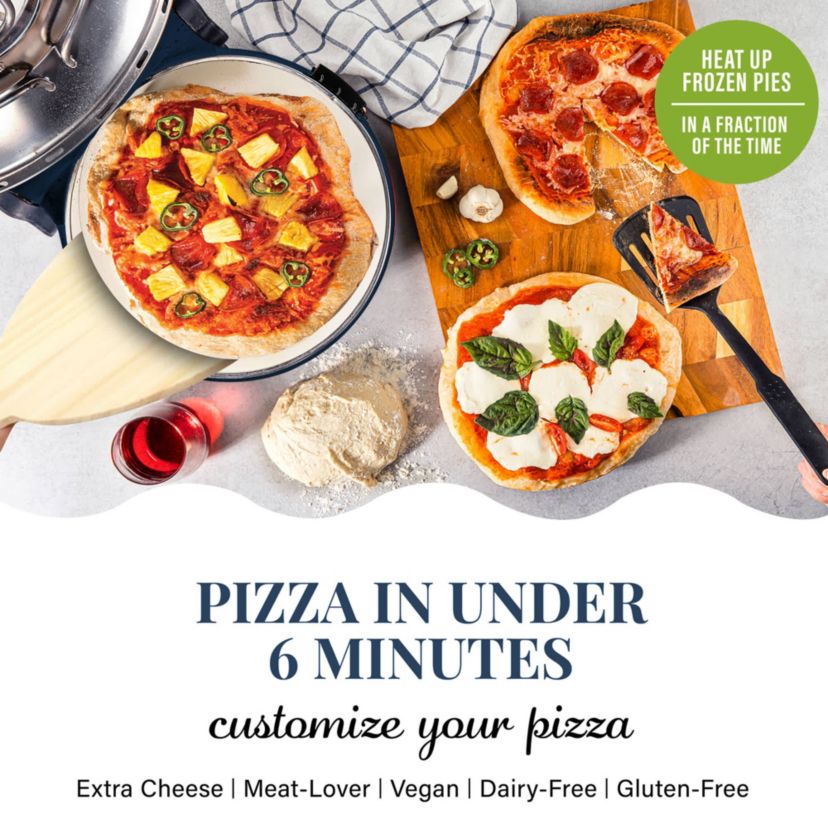 Piezano 12 in. Portable Countertop Stone Bake Indoor Grill Electric Oven Pizza Maker